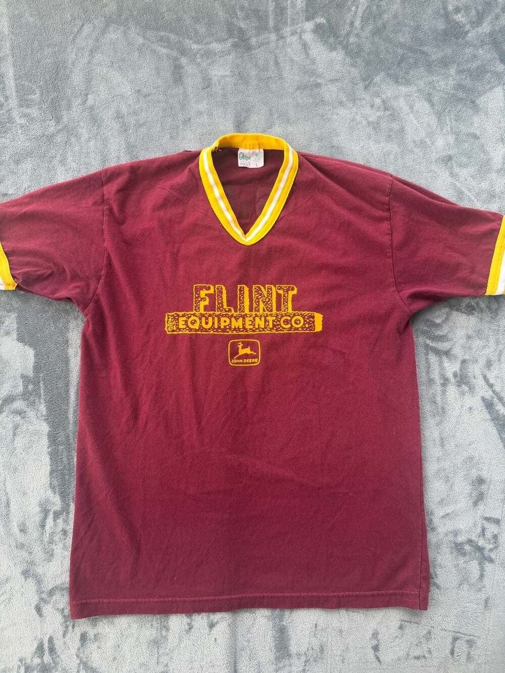 Vintage Gator Athletics Flint Equipment Co John Deere V-Neck Ringer T-Shirt